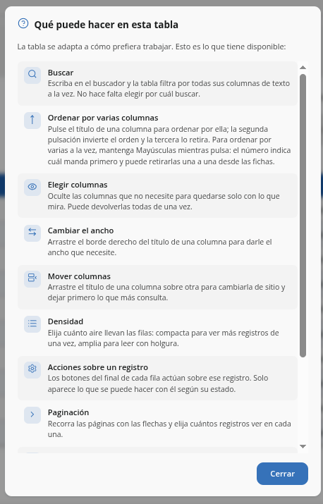 Ayuda de la grilla